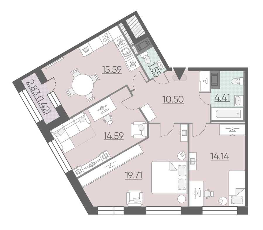 Трехкомнатная квартира в : площадь 81.91 м2 , этаж: 6 – купить в Санкт-Петербурге